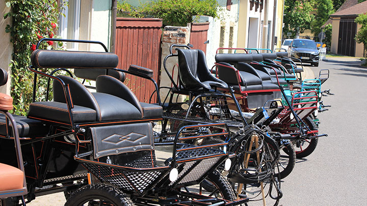 aufgereihte Kutschen entlang einer Straße